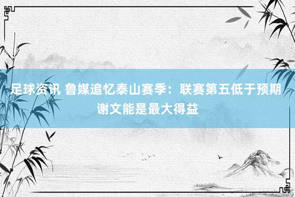 足球资讯 鲁媒追忆泰山赛季：联赛第五低于预期 谢文能是最大得益